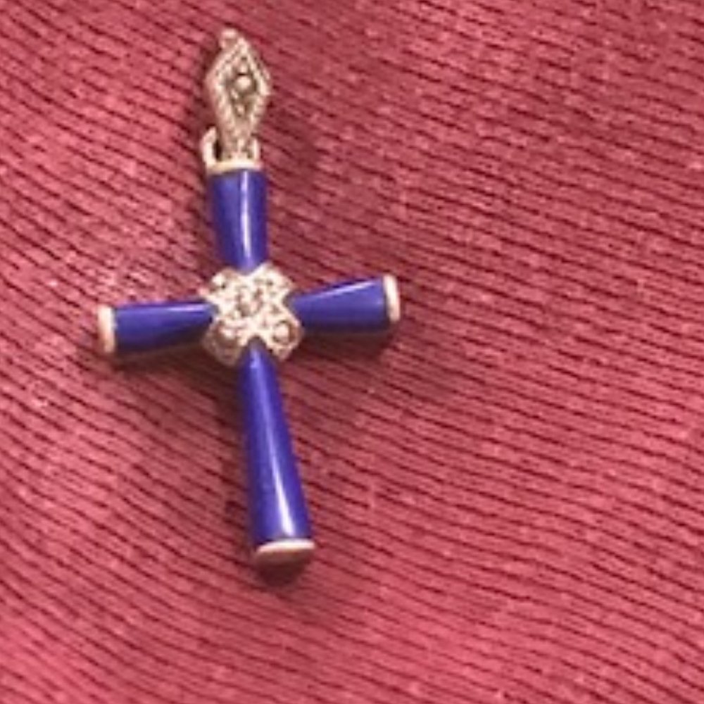 Sterling Silver and Blue Cross